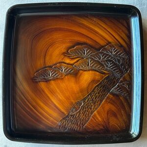 Vintage 50’s-70’s swirled brown molded resin/plastic  Tray. Made in Japan.